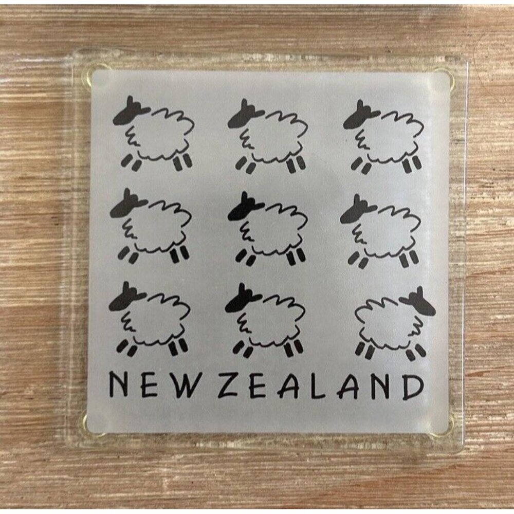 Set of 4 Glass Coasters Frosted Glass Sheep Made in New Zealand  3.5” x 3.5"